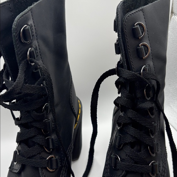 Dr. Martens Chesney Black Leather Flare Heeled Lace Up Boots - 6 - Picture 3 of 13
